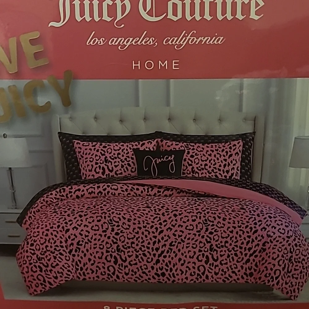 Juicy Couture Pink and Black Leopard 8pc Comforter Set - King